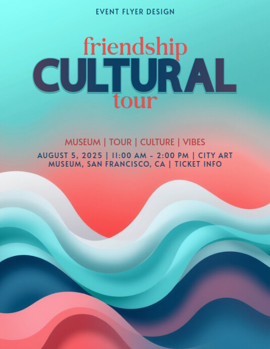 Sleek Cultural Tour Flyer Template | Modern Minimal Teal Coral Design for Museum Events Ulotka (US Letter)